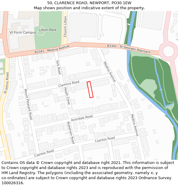 50, CLARENCE ROAD, NEWPORT, PO30 1EW: Location map and indicative extent of plot