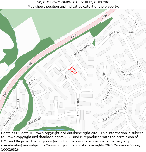 50, CLOS CWM GARW, CAERPHILLY, CF83 2BG: Location map and indicative extent of plot