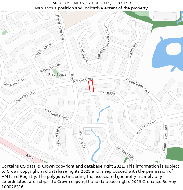 50, CLOS ENFYS, CAERPHILLY, CF83 1SB: Location map and indicative extent of plot