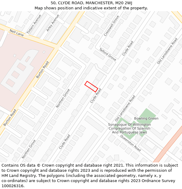 50, CLYDE ROAD, MANCHESTER, M20 2WJ: Location map and indicative extent of plot