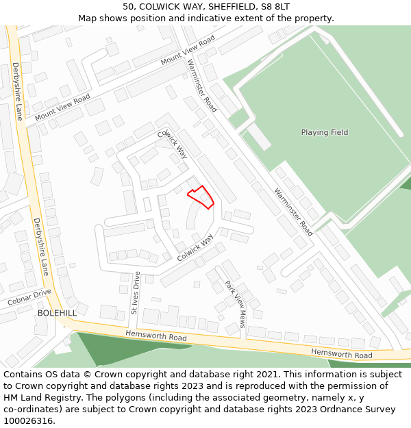 50, COLWICK WAY, SHEFFIELD, S8 8LT: Location map and indicative extent of plot