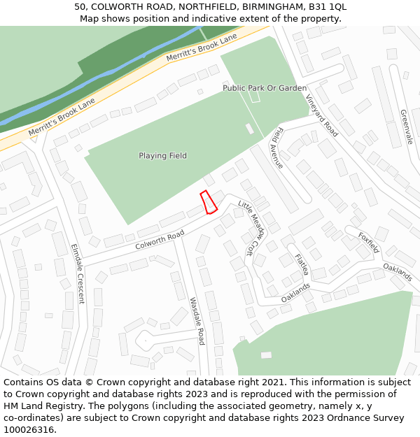 50, COLWORTH ROAD, NORTHFIELD, BIRMINGHAM, B31 1QL: Location map and indicative extent of plot