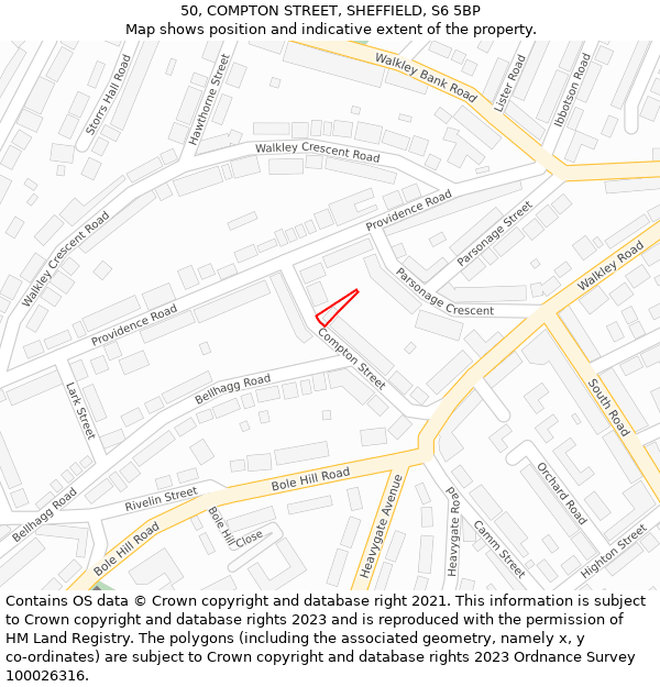 50, COMPTON STREET, SHEFFIELD, S6 5BP: Location map and indicative extent of plot