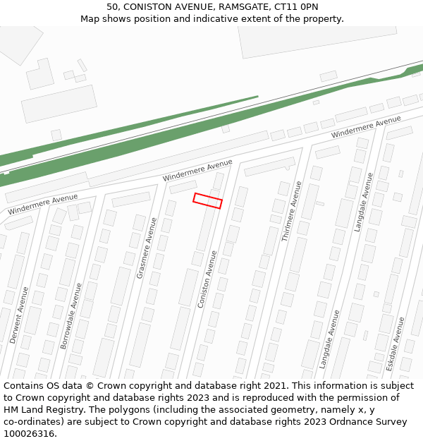 50, CONISTON AVENUE, RAMSGATE, CT11 0PN: Location map and indicative extent of plot