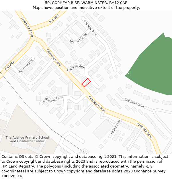 50, COPHEAP RISE, WARMINSTER, BA12 0AR: Location map and indicative extent of plot