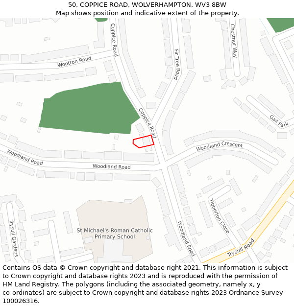 50, COPPICE ROAD, WOLVERHAMPTON, WV3 8BW: Location map and indicative extent of plot