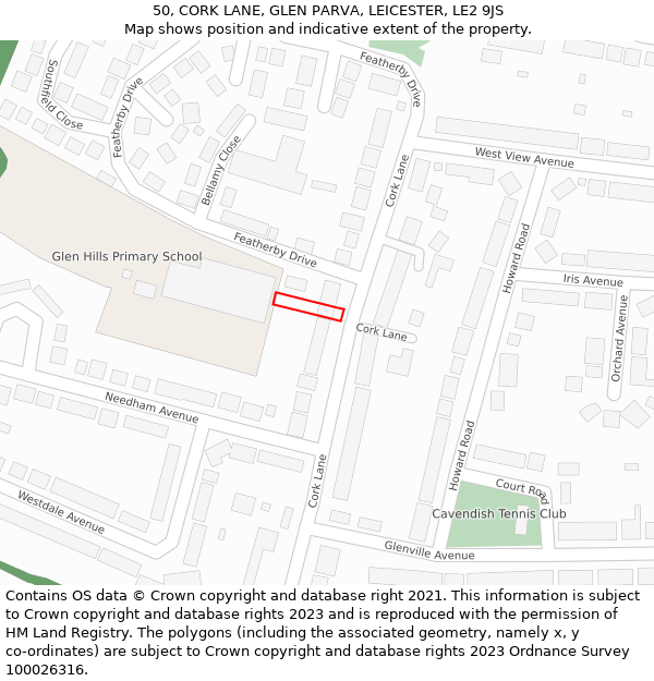 50, CORK LANE, GLEN PARVA, LEICESTER, LE2 9JS: Location map and indicative extent of plot