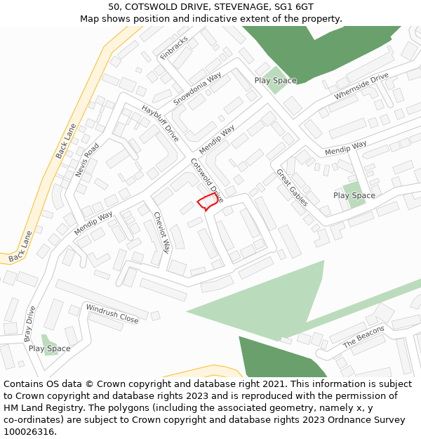 50, COTSWOLD DRIVE, STEVENAGE, SG1 6GT: Location map and indicative extent of plot