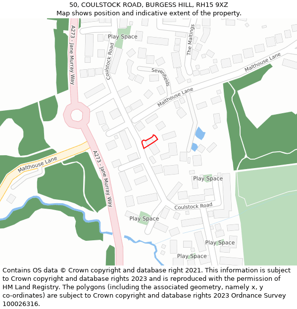 50, COULSTOCK ROAD, BURGESS HILL, RH15 9XZ: Location map and indicative extent of plot