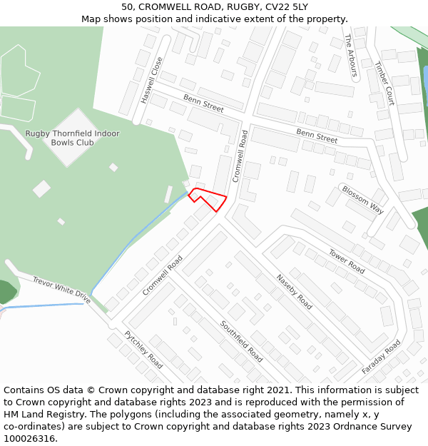 50, CROMWELL ROAD, RUGBY, CV22 5LY: Location map and indicative extent of plot