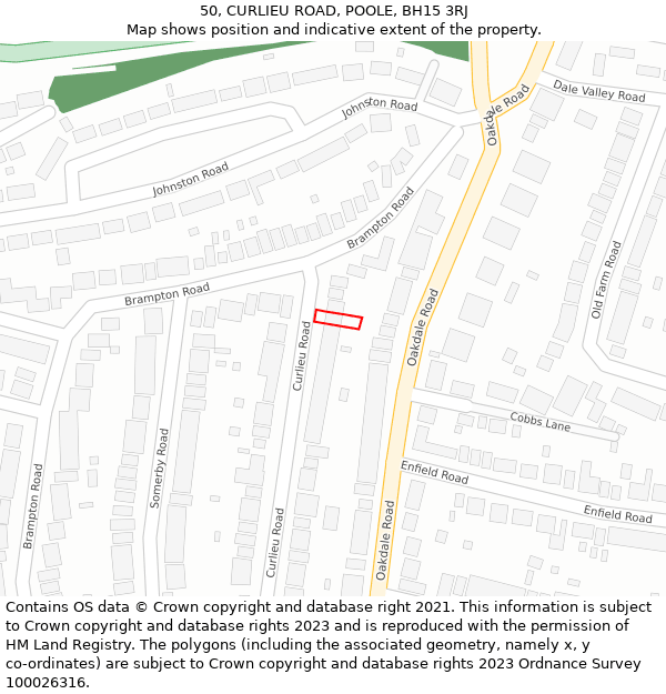 50, CURLIEU ROAD, POOLE, BH15 3RJ: Location map and indicative extent of plot