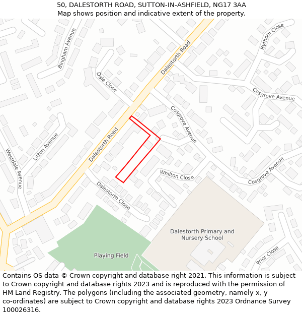 50, DALESTORTH ROAD, SUTTON-IN-ASHFIELD, NG17 3AA: Location map and indicative extent of plot