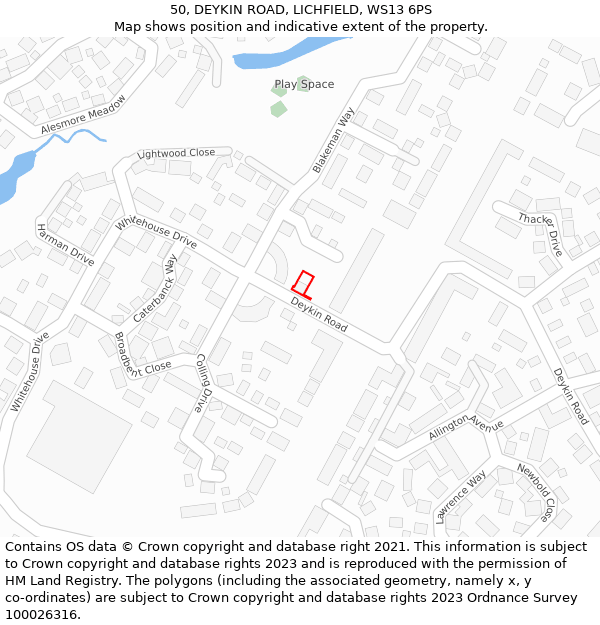 50, DEYKIN ROAD, LICHFIELD, WS13 6PS: Location map and indicative extent of plot