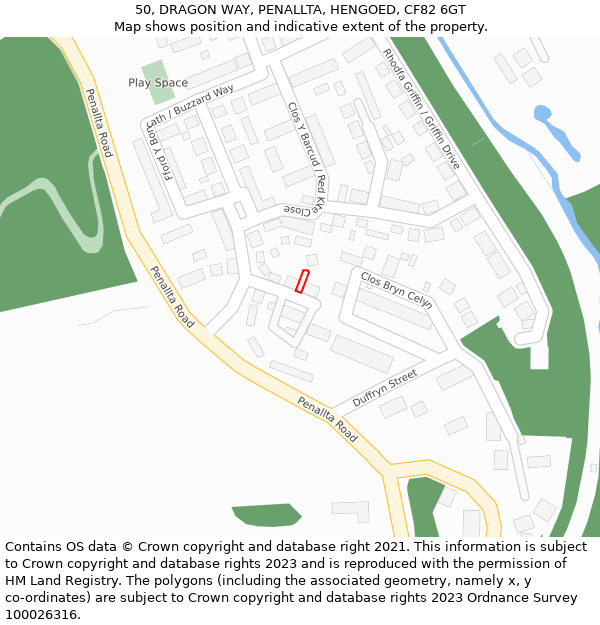 50, DRAGON WAY, PENALLTA, HENGOED, CF82 6GT: Location map and indicative extent of plot