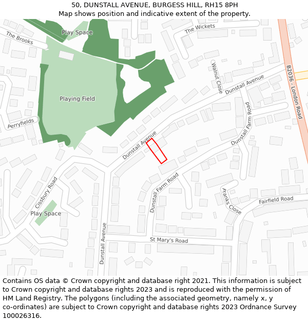 50, DUNSTALL AVENUE, BURGESS HILL, RH15 8PH: Location map and indicative extent of plot