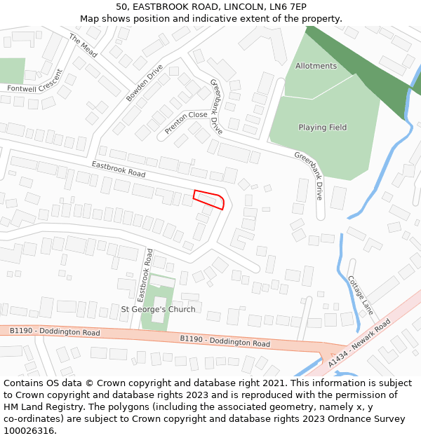 50, EASTBROOK ROAD, LINCOLN, LN6 7EP: Location map and indicative extent of plot