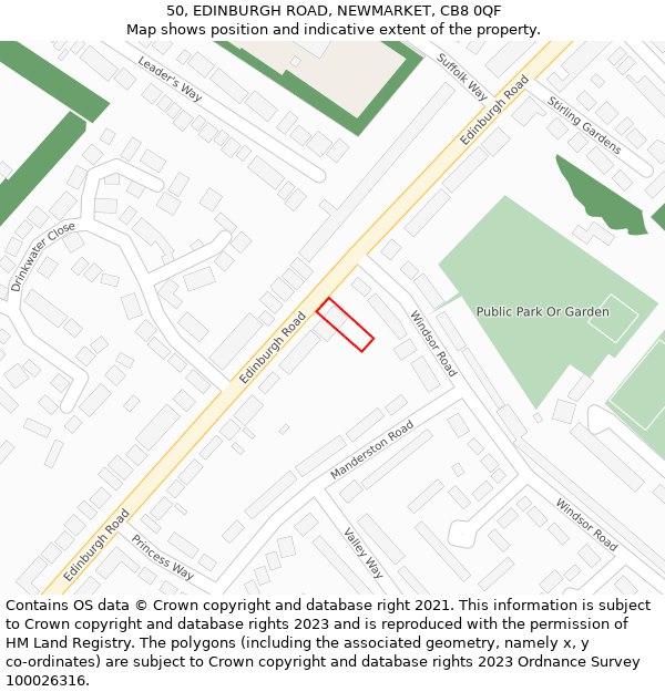 50, EDINBURGH ROAD, NEWMARKET, CB8 0QF: Location map and indicative extent of plot