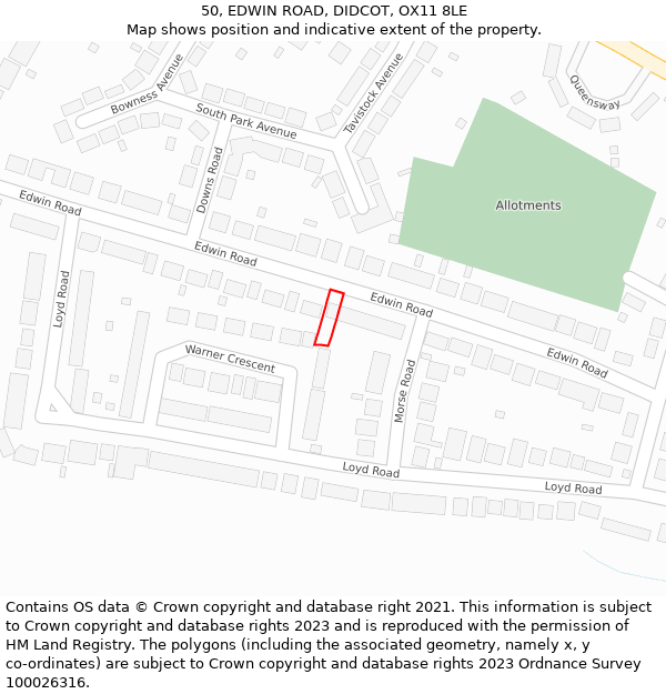 50, EDWIN ROAD, DIDCOT, OX11 8LE: Location map and indicative extent of plot