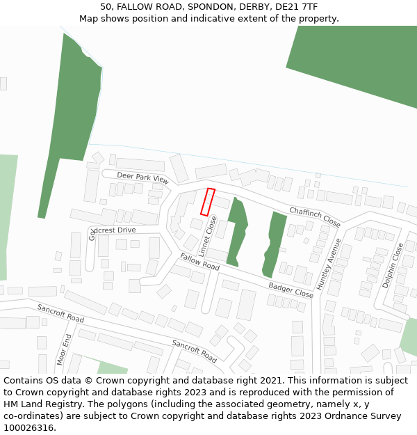 50, FALLOW ROAD, SPONDON, DERBY, DE21 7TF: Location map and indicative extent of plot
