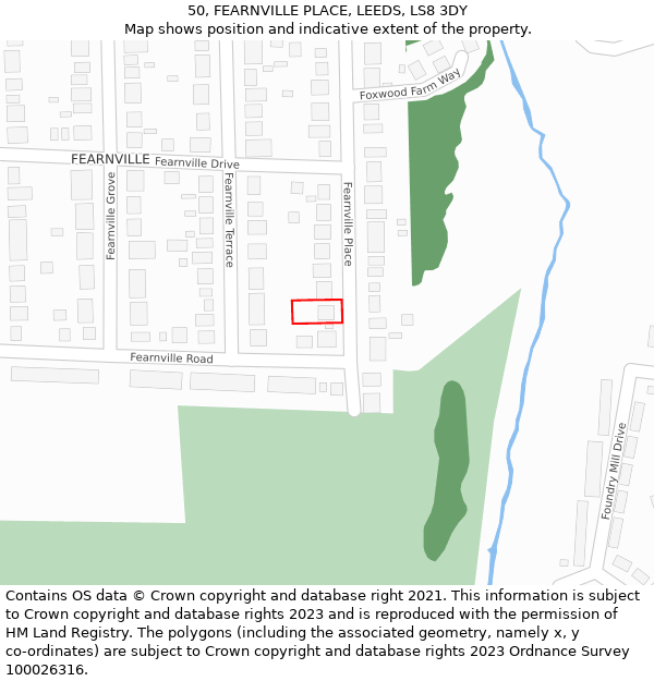 50, FEARNVILLE PLACE, LEEDS, LS8 3DY: Location map and indicative extent of plot