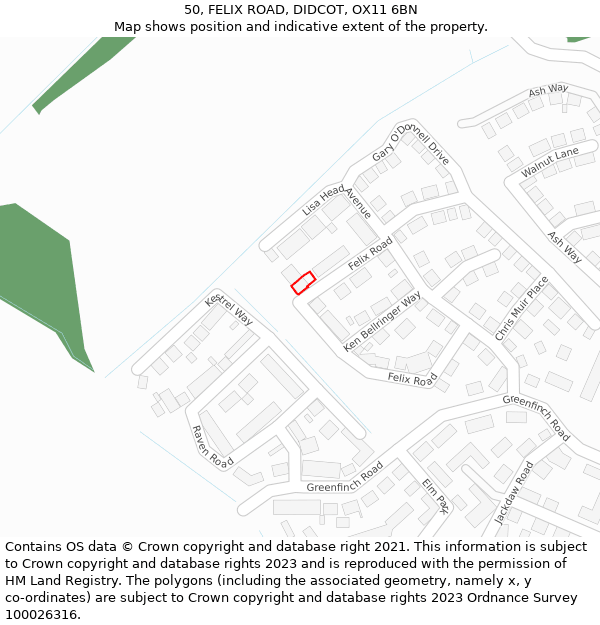 50, FELIX ROAD, DIDCOT, OX11 6BN: Location map and indicative extent of plot