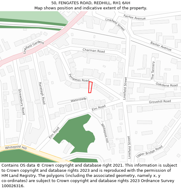 50, FENGATES ROAD, REDHILL, RH1 6AH: Location map and indicative extent of plot