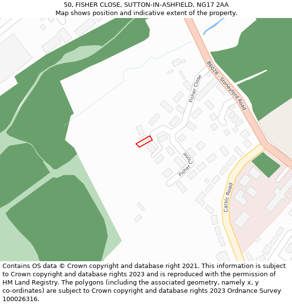 50, FISHER CLOSE, SUTTON-IN-ASHFIELD, NG17 2AA: Location map and indicative extent of plot