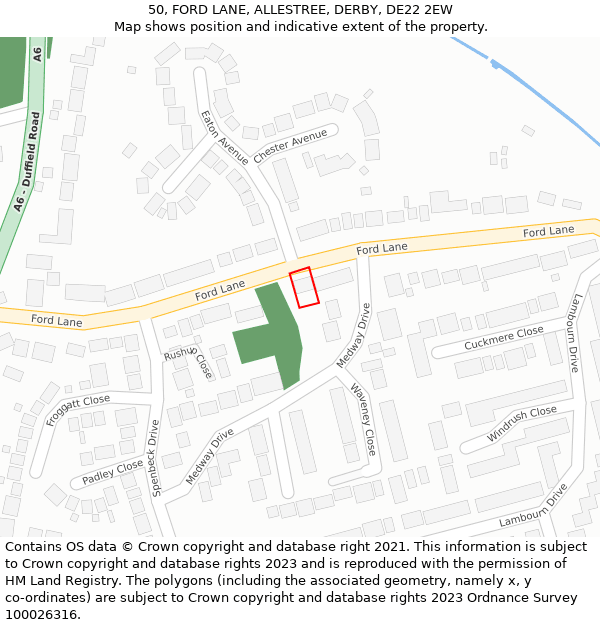 50, FORD LANE, ALLESTREE, DERBY, DE22 2EW: Location map and indicative extent of plot