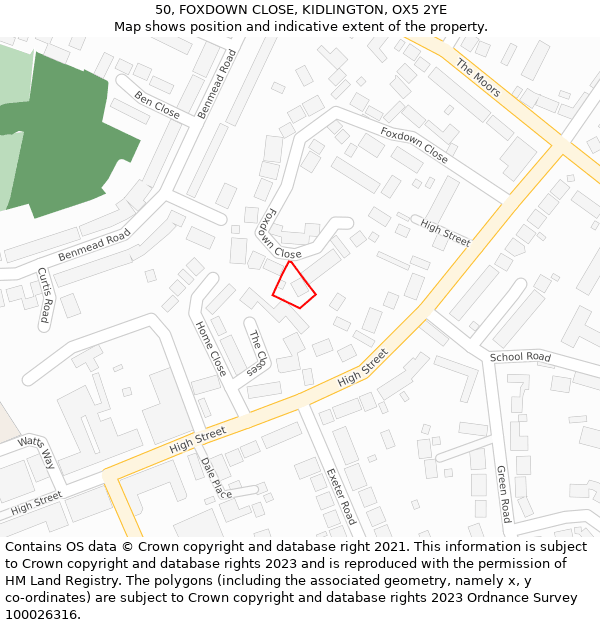 50, FOXDOWN CLOSE, KIDLINGTON, OX5 2YE: Location map and indicative extent of plot