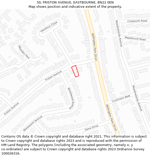50, FRISTON AVENUE, EASTBOURNE, BN22 0EN: Location map and indicative extent of plot