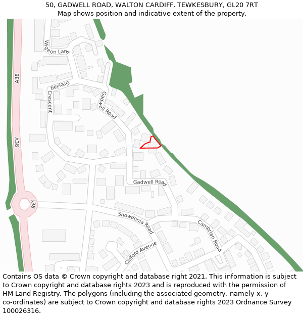 50, GADWELL ROAD, WALTON CARDIFF, TEWKESBURY, GL20 7RT: Location map and indicative extent of plot