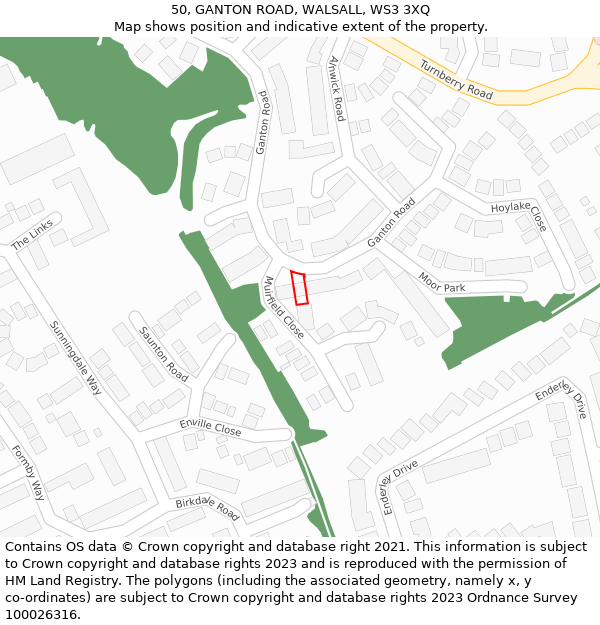 50, GANTON ROAD, WALSALL, WS3 3XQ: Location map and indicative extent of plot