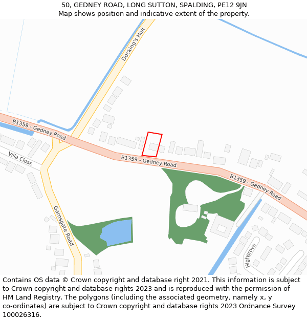 50, GEDNEY ROAD, LONG SUTTON, SPALDING, PE12 9JN: Location map and indicative extent of plot