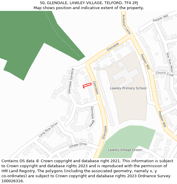 50, GLENDALE, LAWLEY VILLAGE, TELFORD, TF4 2PJ: Location map and indicative extent of plot