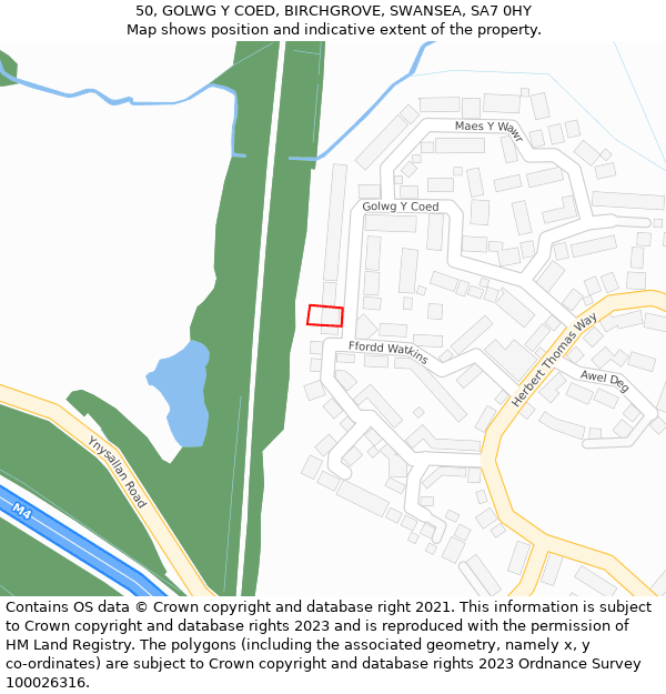 50, GOLWG Y COED, BIRCHGROVE, SWANSEA, SA7 0HY: Location map and indicative extent of plot