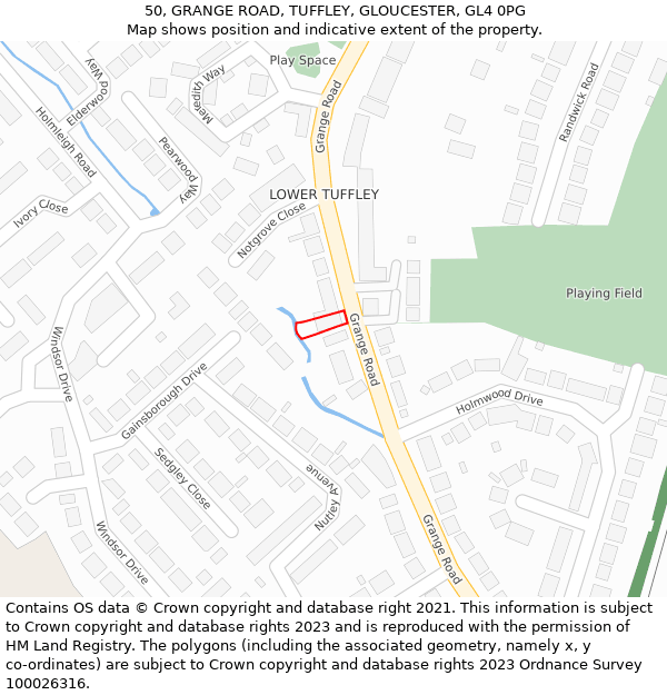 50, GRANGE ROAD, TUFFLEY, GLOUCESTER, GL4 0PG: Location map and indicative extent of plot