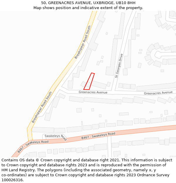 50, GREENACRES AVENUE, UXBRIDGE, UB10 8HH: Location map and indicative extent of plot