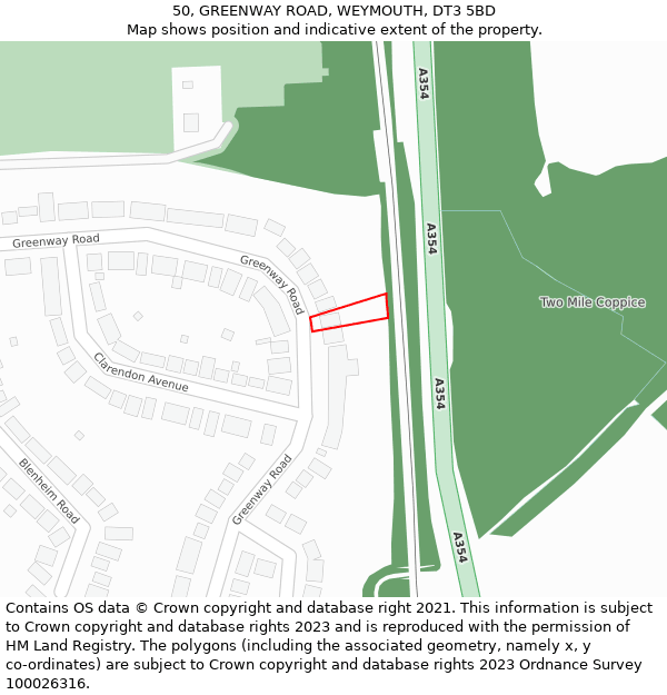 50, GREENWAY ROAD, WEYMOUTH, DT3 5BD: Location map and indicative extent of plot