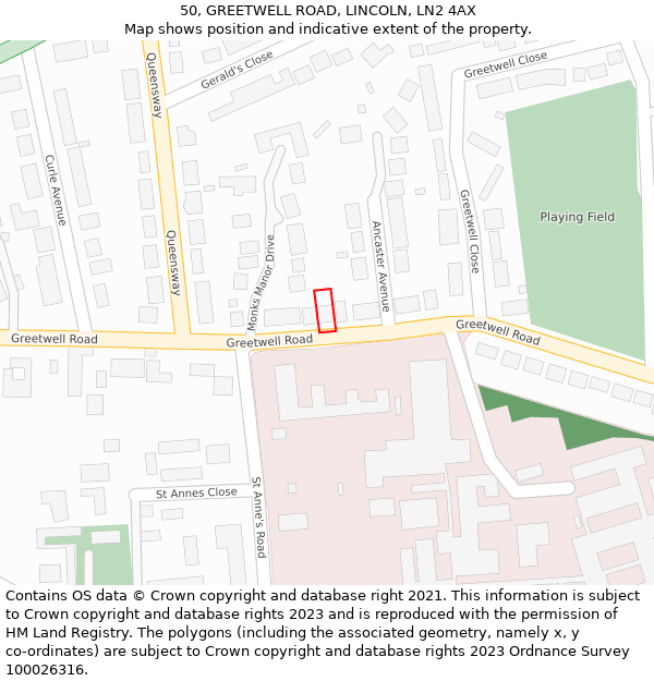 50, GREETWELL ROAD, LINCOLN, LN2 4AX: Location map and indicative extent of plot