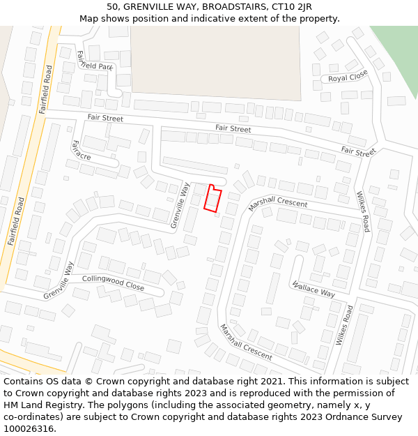 50, GRENVILLE WAY, BROADSTAIRS, CT10 2JR: Location map and indicative extent of plot