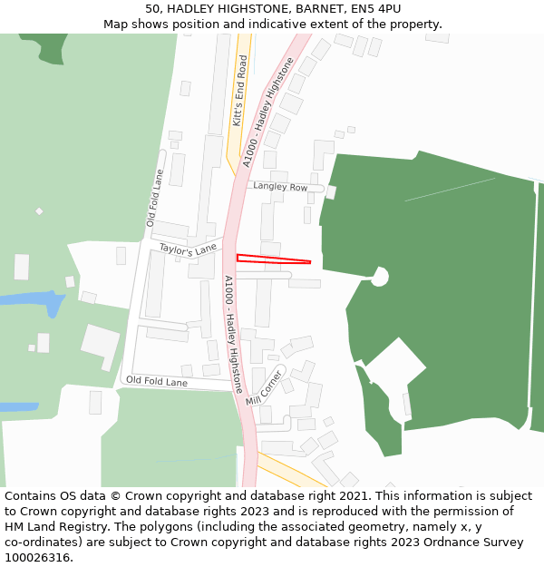 50, HADLEY HIGHSTONE, BARNET, EN5 4PU: Location map and indicative extent of plot