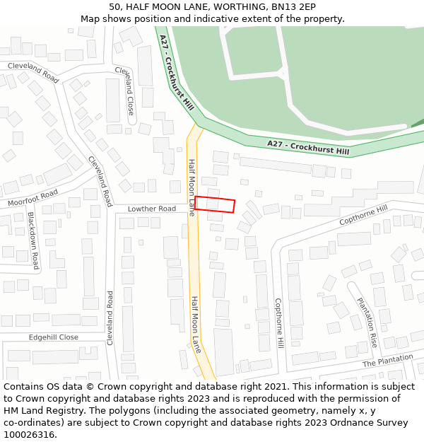 50, HALF MOON LANE, WORTHING, BN13 2EP: Location map and indicative extent of plot