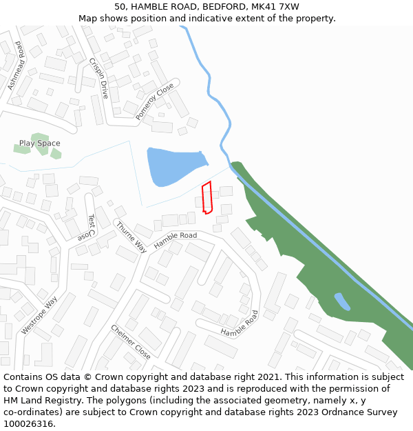 50, HAMBLE ROAD, BEDFORD, MK41 7XW: Location map and indicative extent of plot