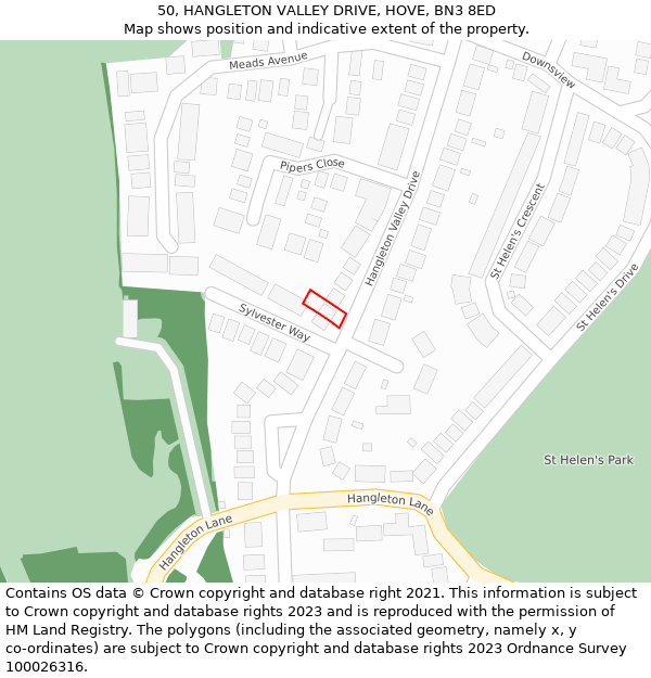 50, HANGLETON VALLEY DRIVE, HOVE, BN3 8ED: Location map and indicative extent of plot