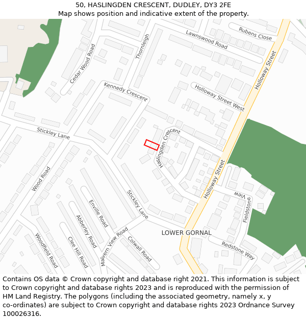 50, HASLINGDEN CRESCENT, DUDLEY, DY3 2FE: Location map and indicative extent of plot