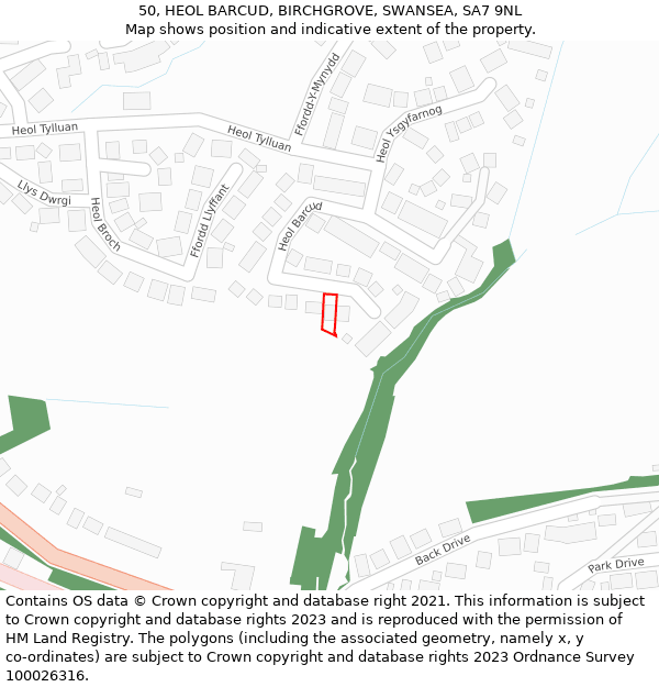 50, HEOL BARCUD, BIRCHGROVE, SWANSEA, SA7 9NL: Location map and indicative extent of plot