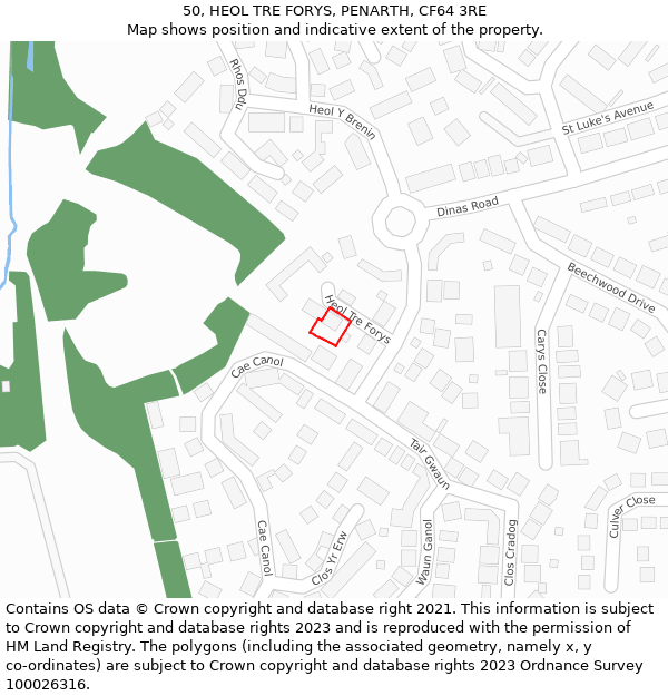 50, HEOL TRE FORYS, PENARTH, CF64 3RE: Location map and indicative extent of plot