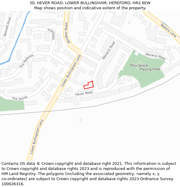 50, HEVER ROAD, LOWER BULLINGHAM, HEREFORD, HR2 6EW: Location map and indicative extent of plot