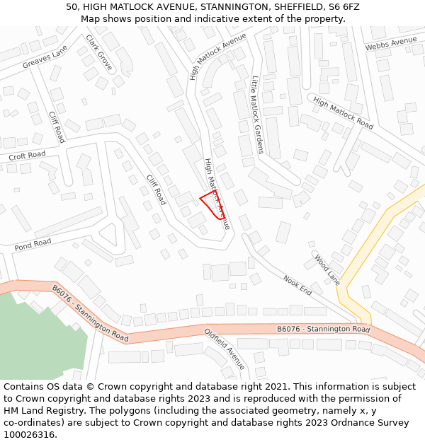 50, HIGH MATLOCK AVENUE, STANNINGTON, SHEFFIELD, S6 6FZ: Location map and indicative extent of plot