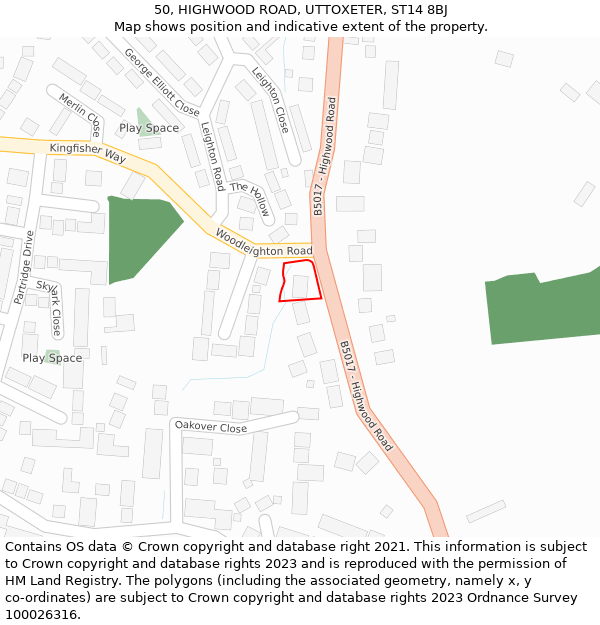 50, HIGHWOOD ROAD, UTTOXETER, ST14 8BJ: Location map and indicative extent of plot